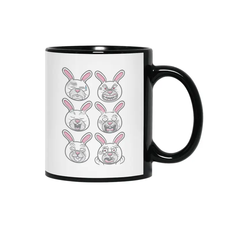 cute pet animal rabbit emoticons illustration set Siyah Kupa