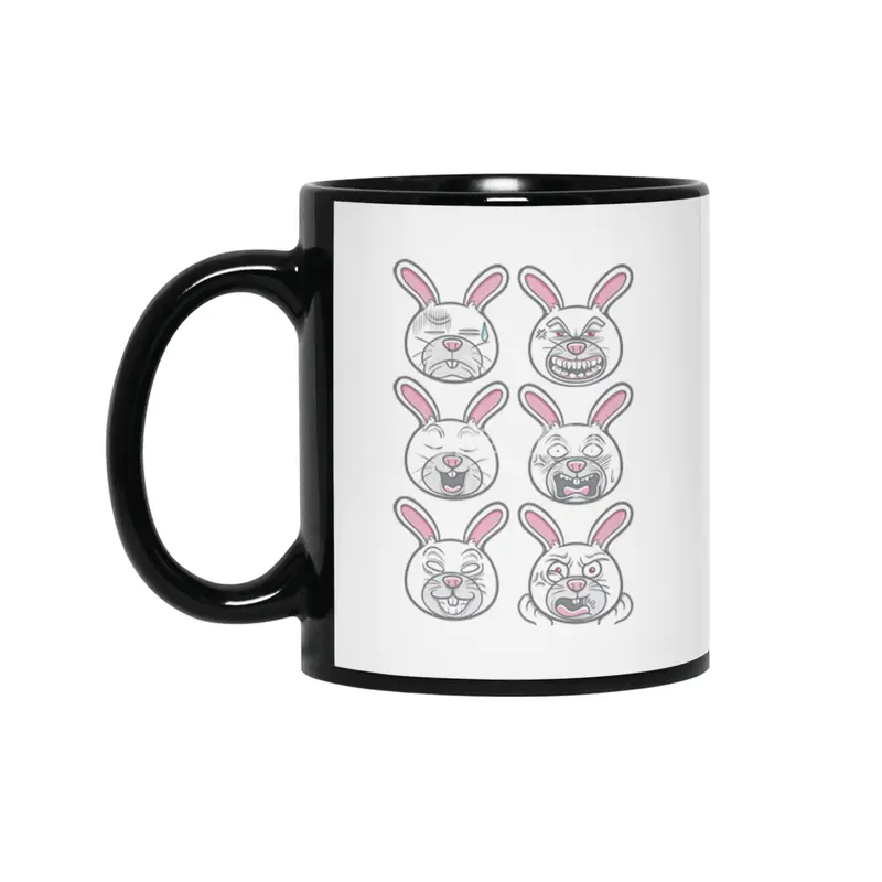 cute pet animal rabbit emoticons illustration set Siyah Kupa