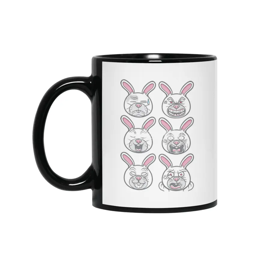 cute pet animal rabbit emoticons illustration set Siyah Kupa