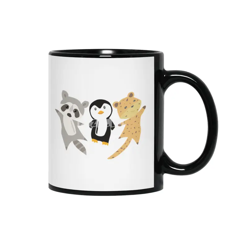 Leopard Penguin Raccoon Cute Animals Siyah Kupa