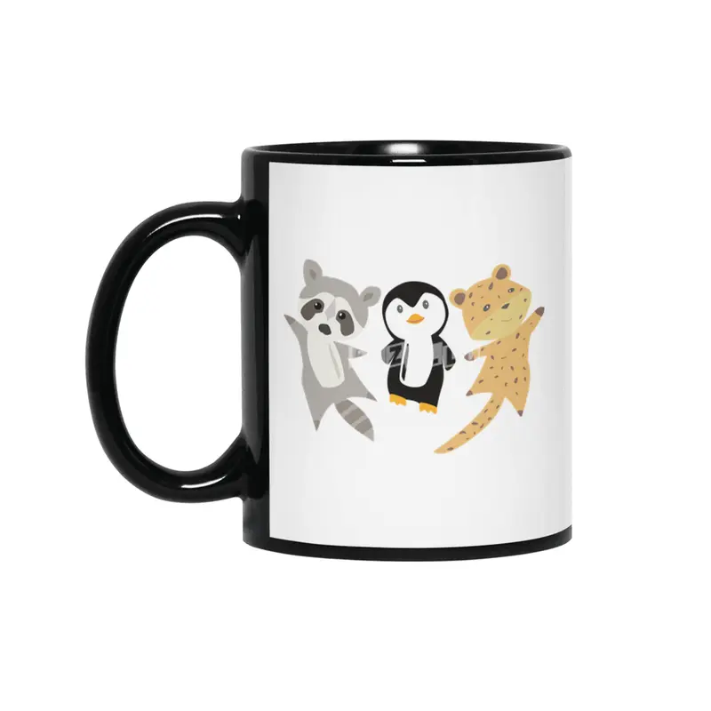 Leopard Penguin Raccoon Cute Animals Siyah Kupa
