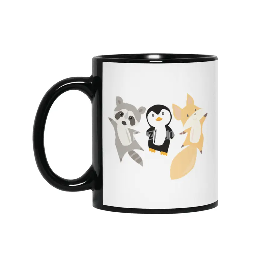 Raccoon Penguin Fox Funny Animals For Kids Siyah Kupa