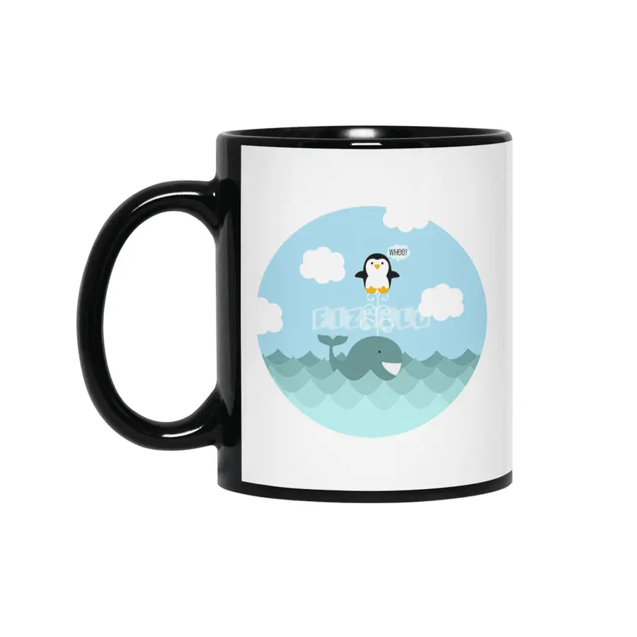 Whale and Penguin Playing Around Siyah Kupa