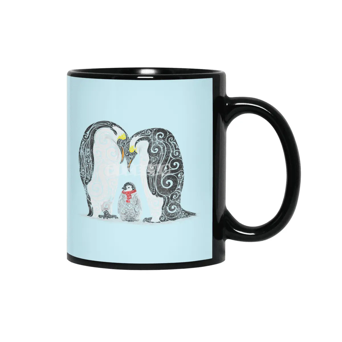 Swirly Penguin Family Siyah Kupa