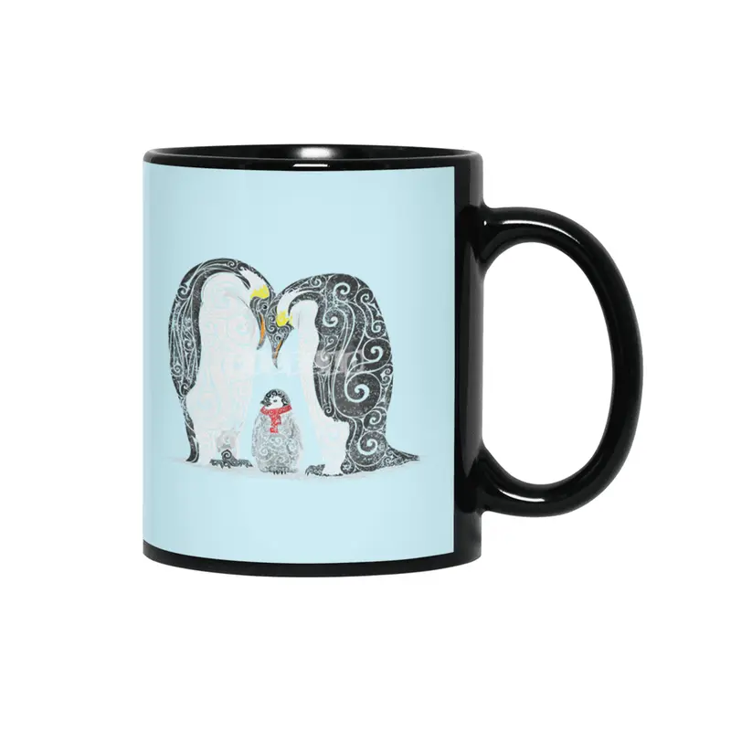 Swirly Penguin Family Siyah Kupa