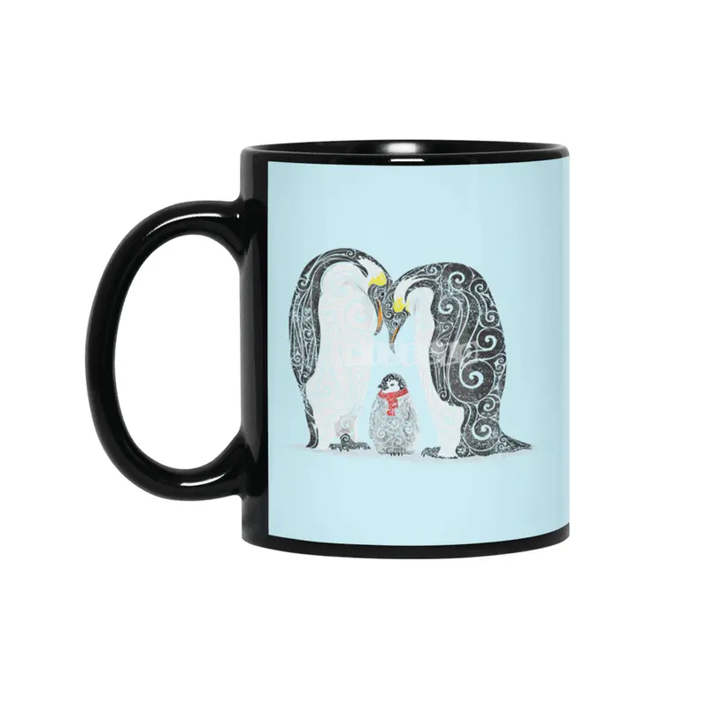 Swirly Penguin Family Siyah Kupa