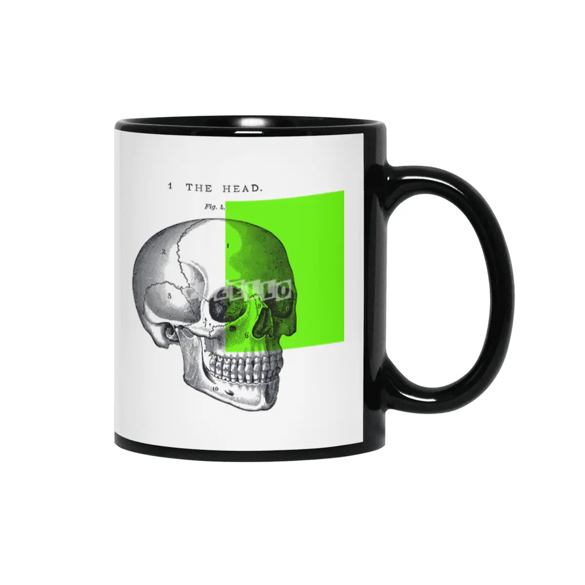 vintage black and white illustration skull collage Siyah Kupa