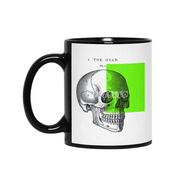 vintage black and white illustration skull collage Siyah Kupa