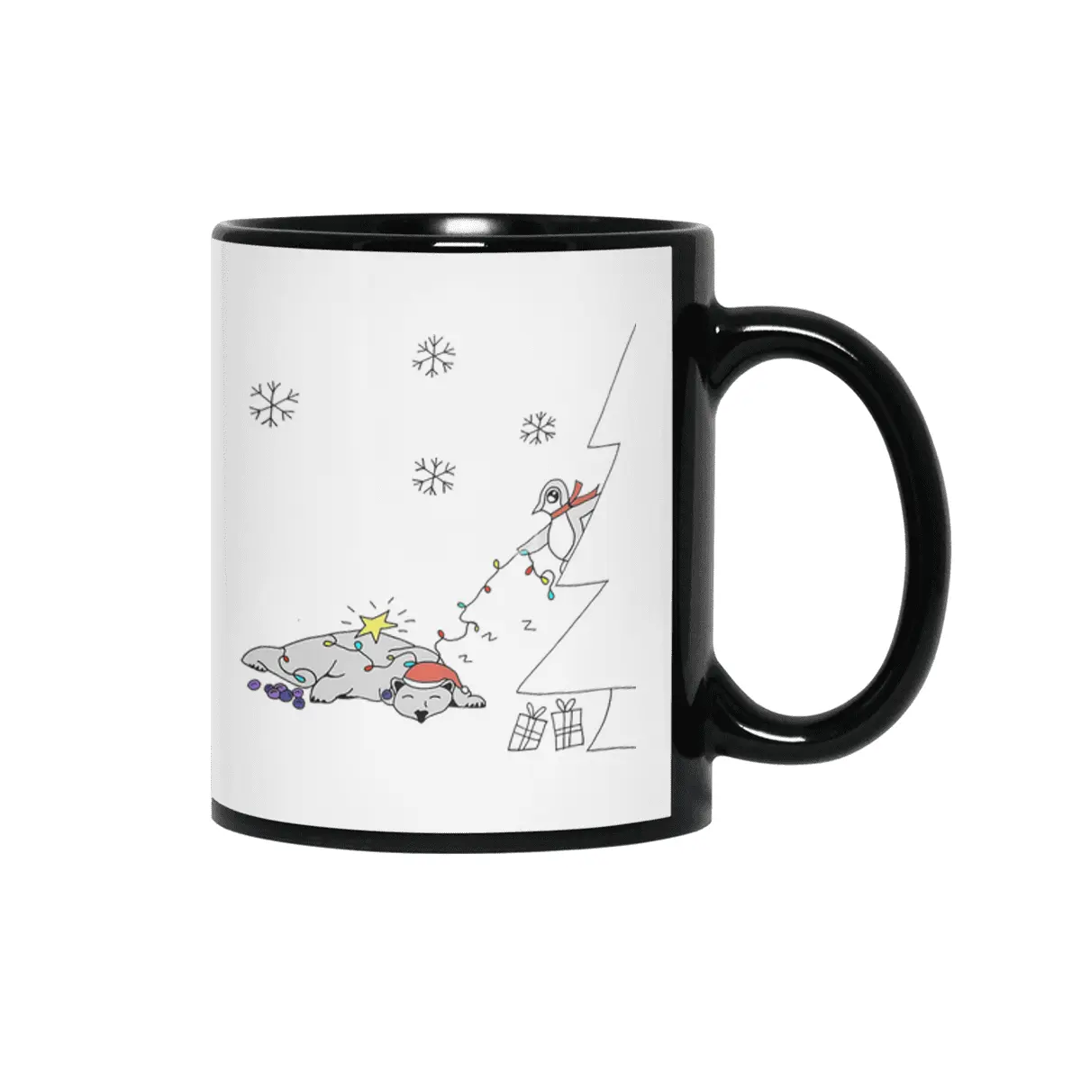 Festive Penguin and Polar Bear Siyah Kupa