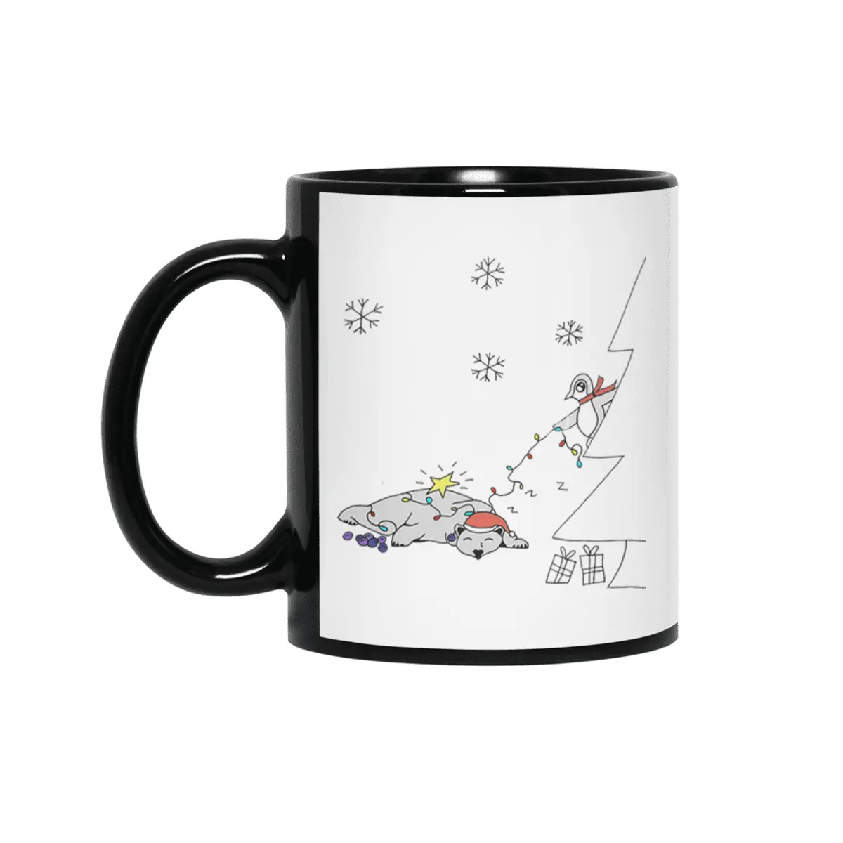 Festive Penguin and Polar Bear Siyah Kupa