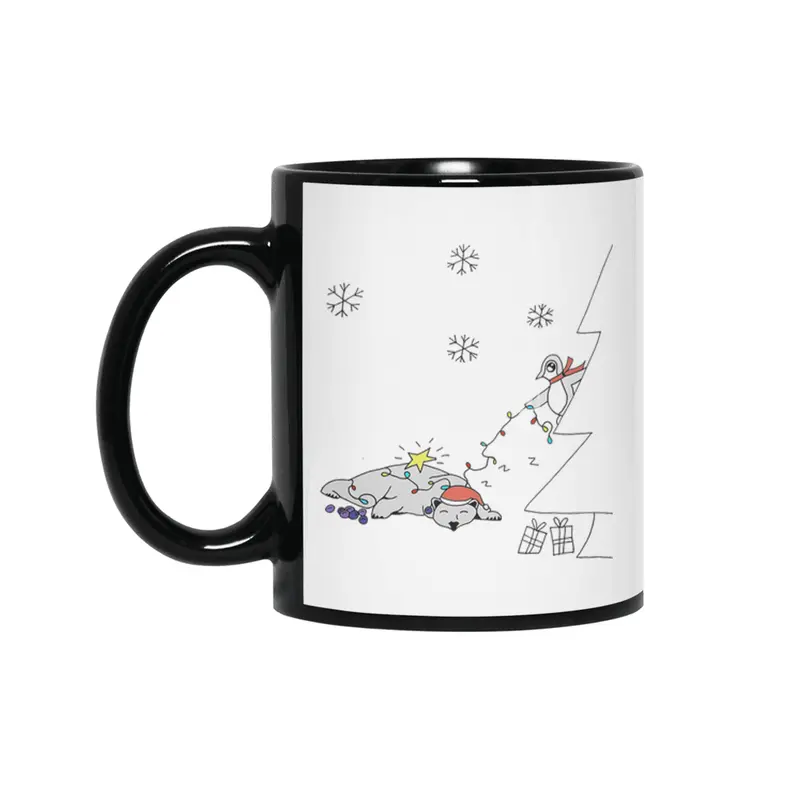 Festive Penguin and Polar Bear Siyah Kupa