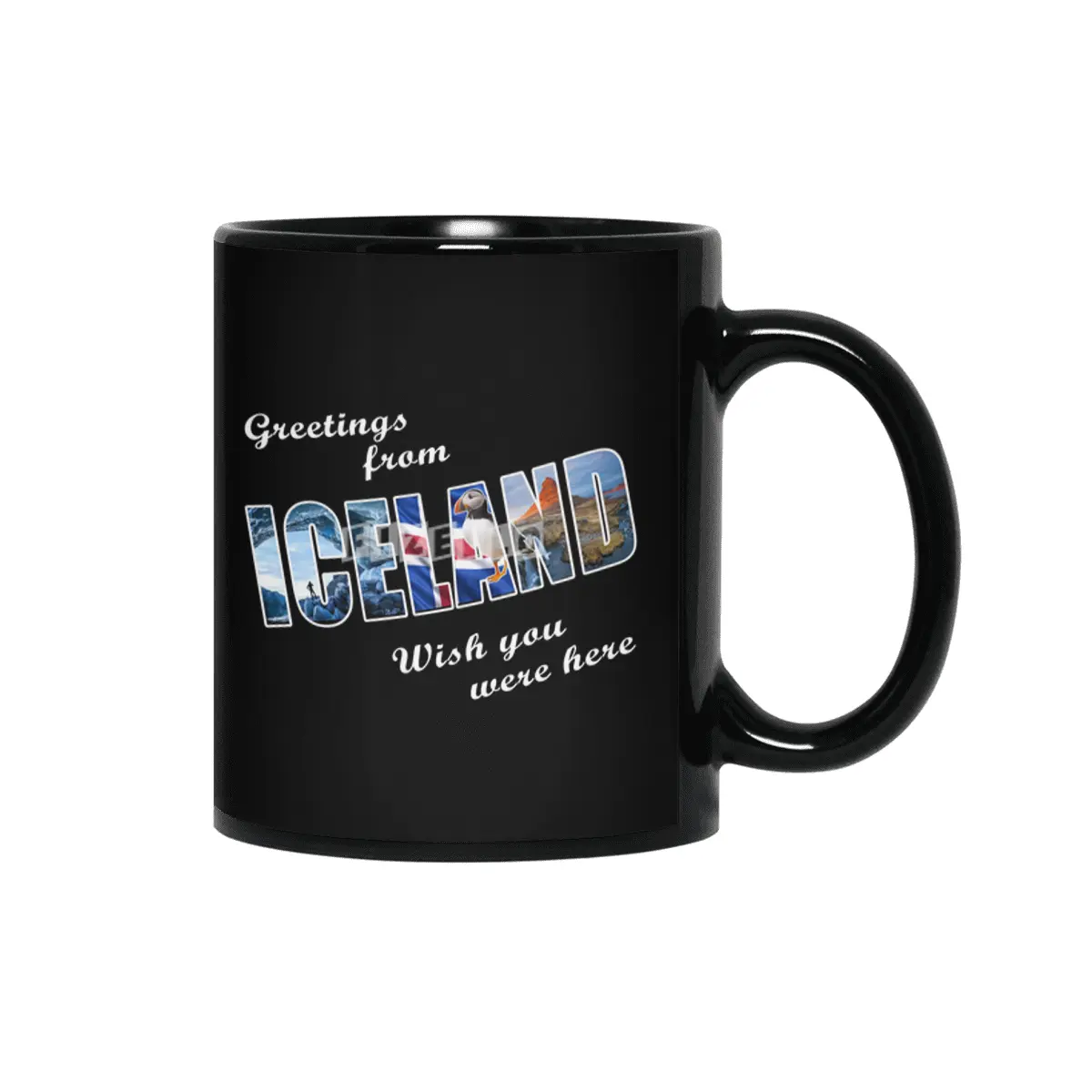 Greetings From Iceland Vacation Souvenir T Shirt Siyah Kupa