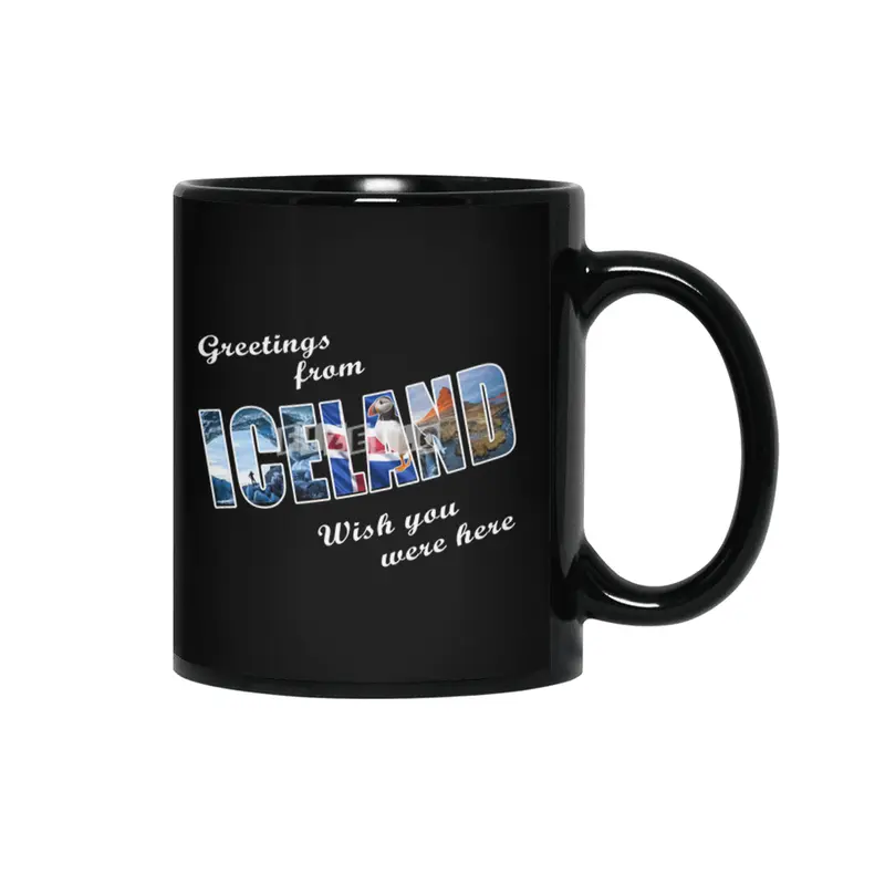 Greetings From Iceland Vacation Souvenir T Shirt Siyah Kupa
