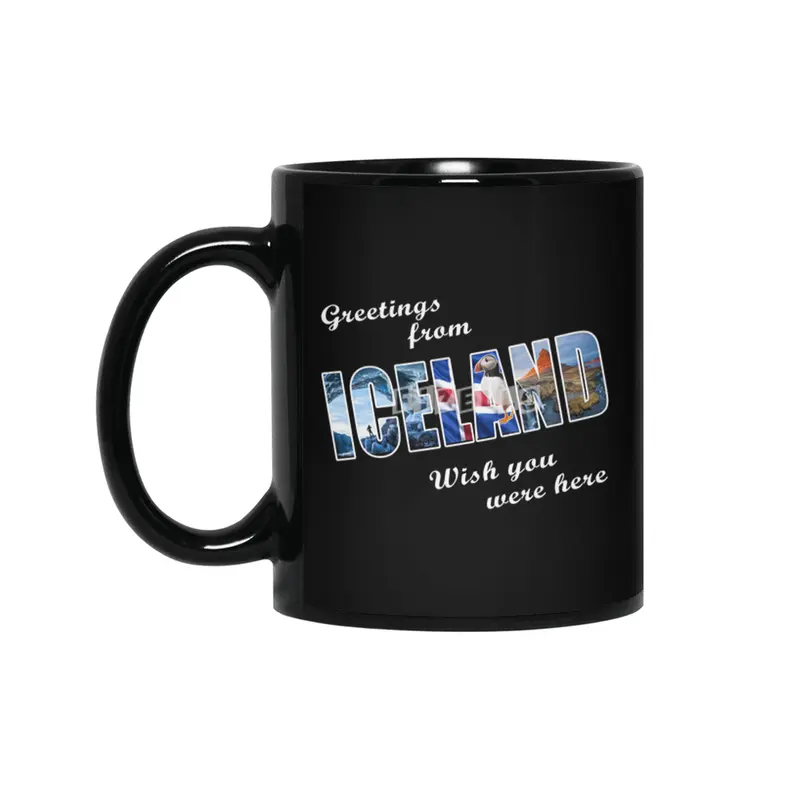 Greetings From Iceland Vacation Souvenir T Shirt Siyah Kupa