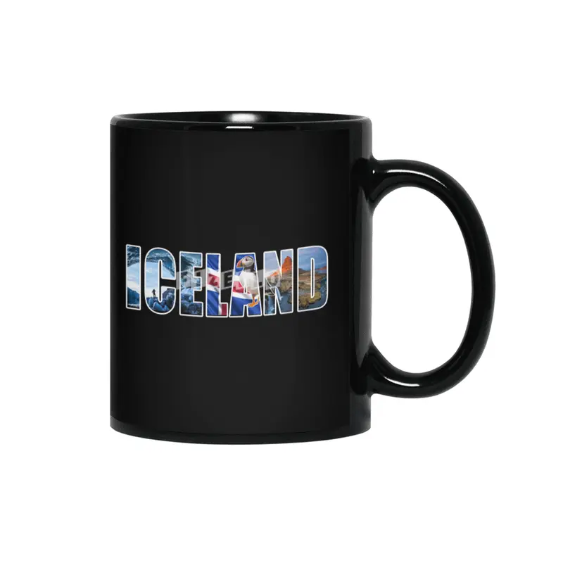 Iceland Souvenir Vacation T Shirt Siyah Kupa