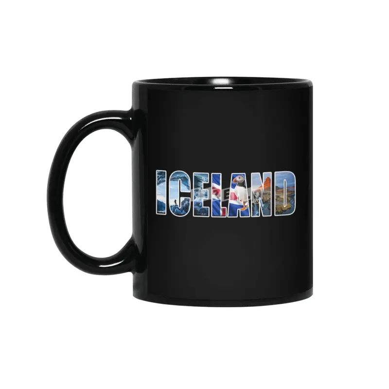 Iceland Souvenir Vacation T Shirt Siyah Kupa
