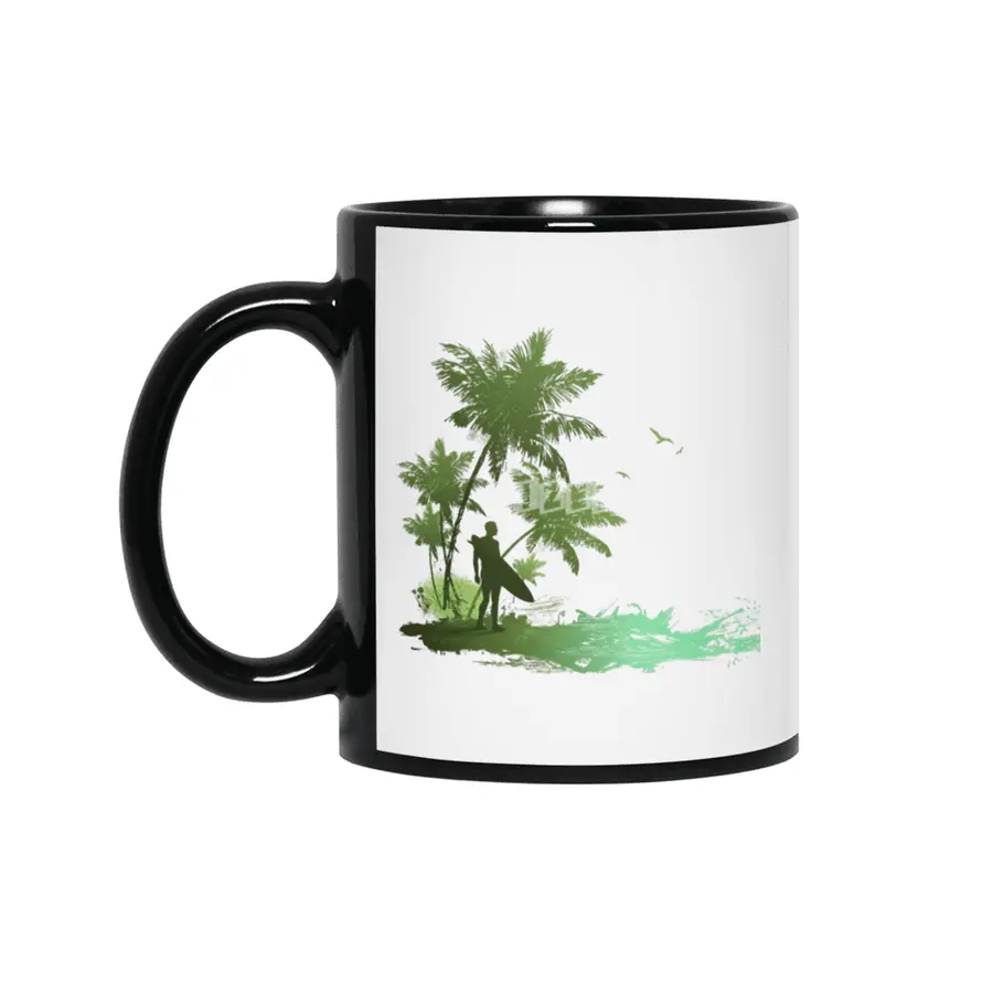 Beach seaside resort silhouette drawing Siyah Kupa