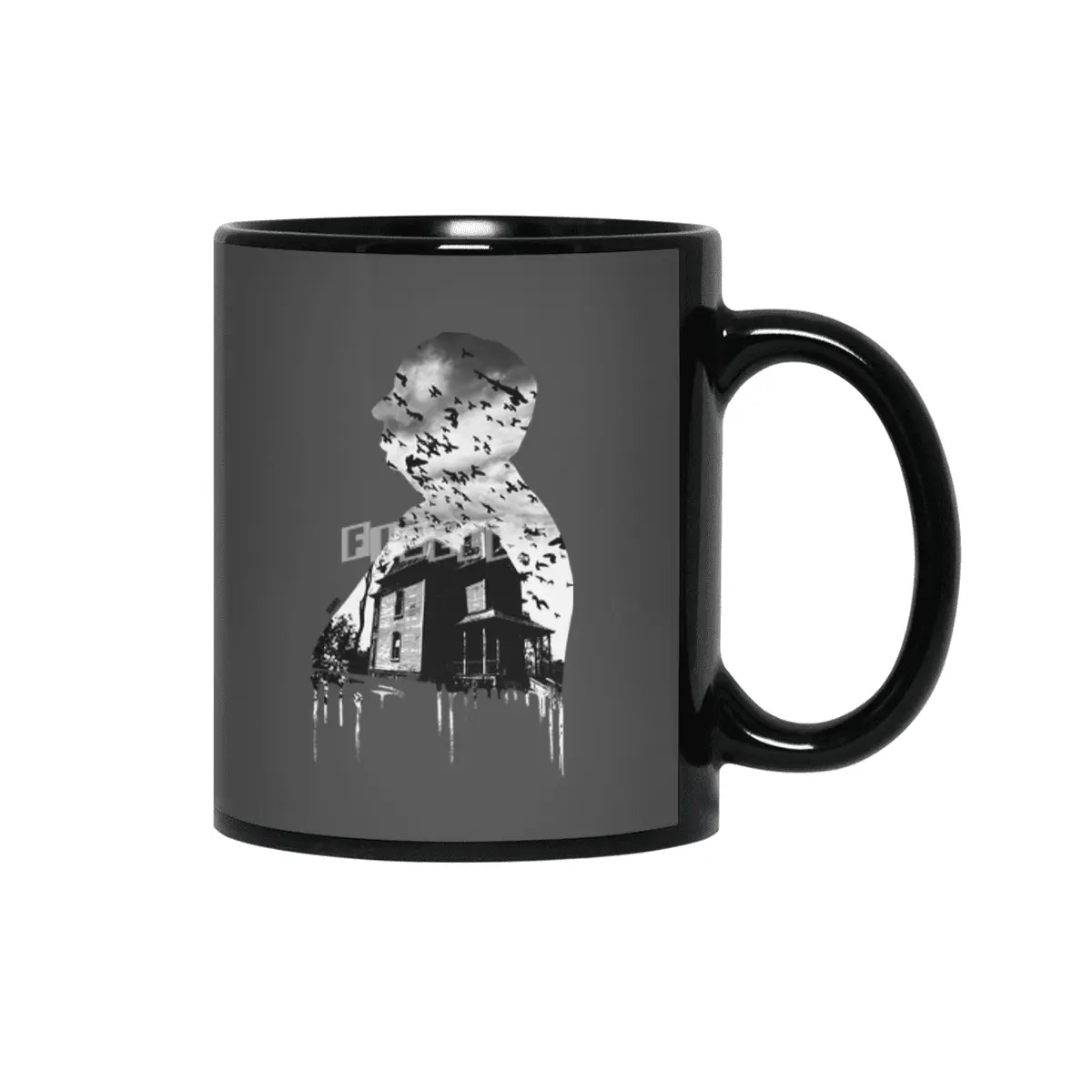 Alfred Hitchcock Silhouette Illustration Collage Siyah Kupa