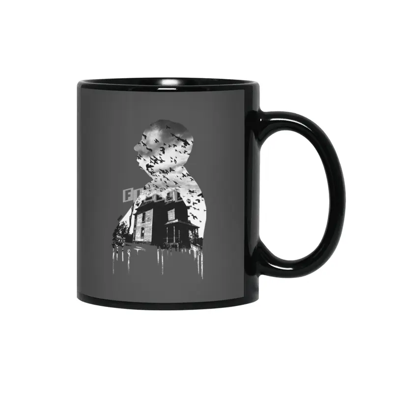 Alfred Hitchcock Silhouette Illustration Collage Siyah Kupa