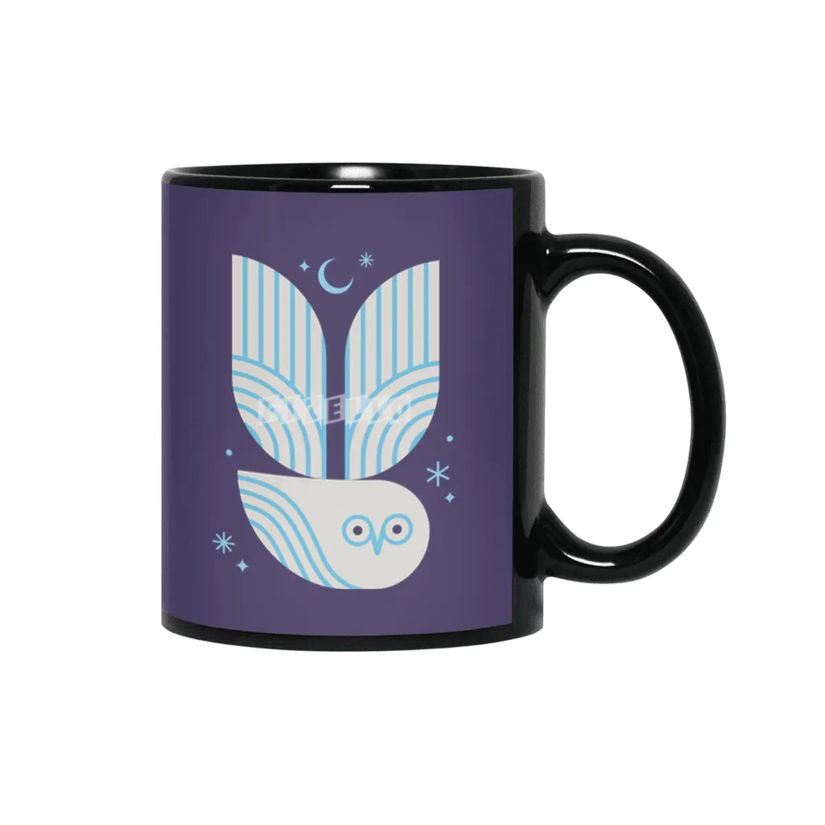 Snowy Owl with Moon and Stars Siyah Kupa