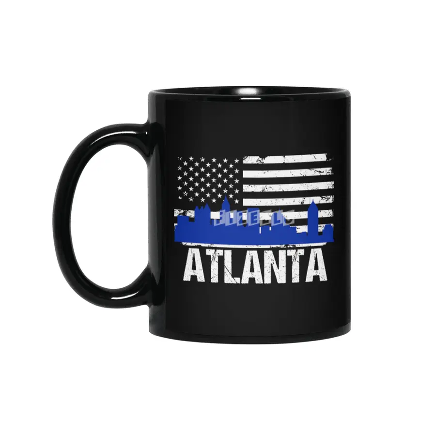 Atlanta City Skyline Silhouette and Distressed American Flag Siyah Kupa