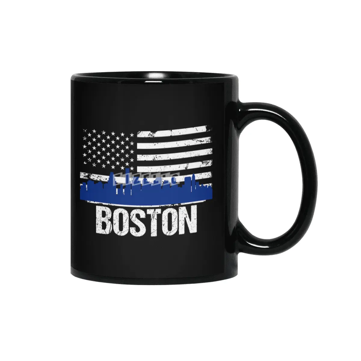 Boston Skyline Silhouette on Distressed American Flag Siyah Kupa