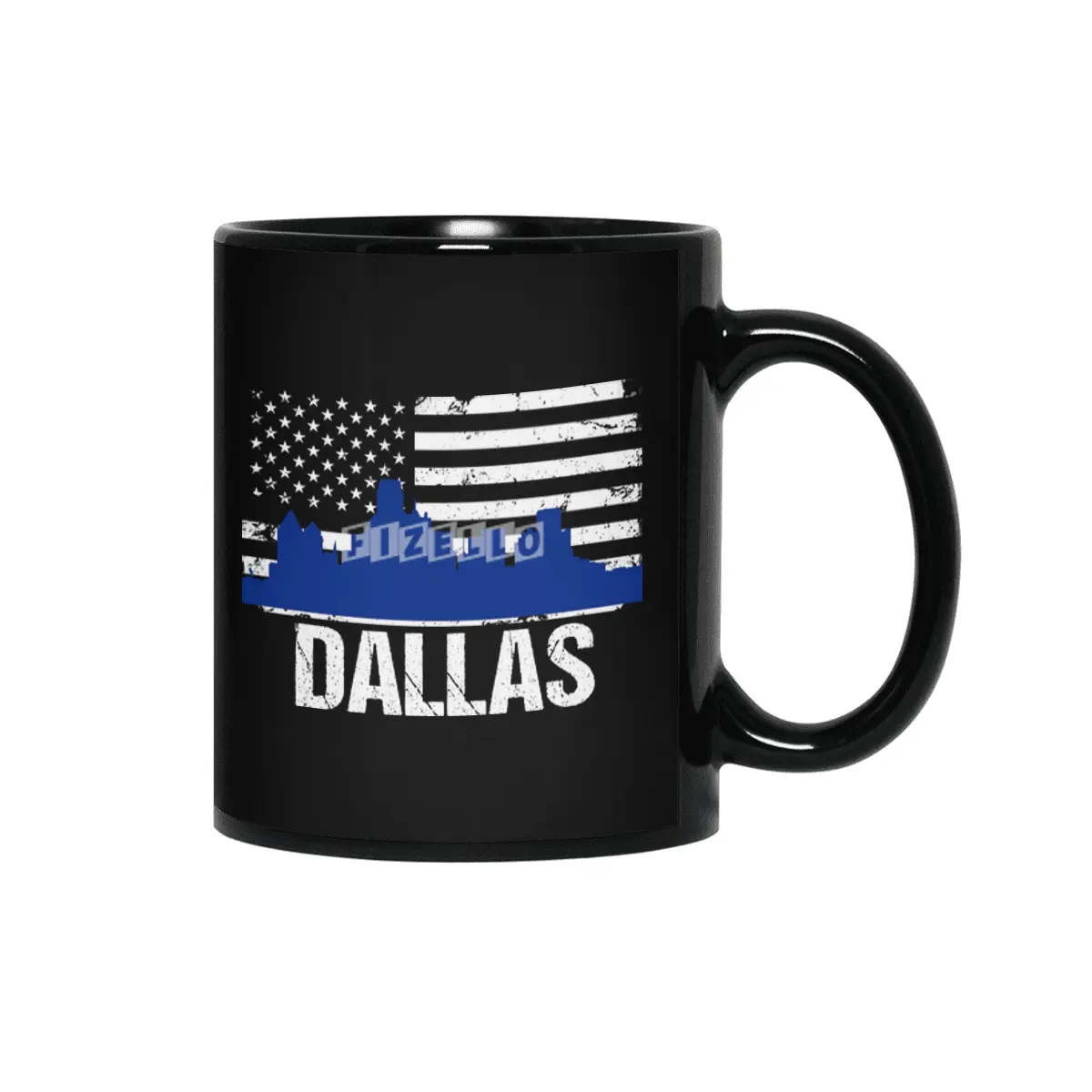 Dallas Skyline Silhouette on Distressed American Flag Siyah Kupa