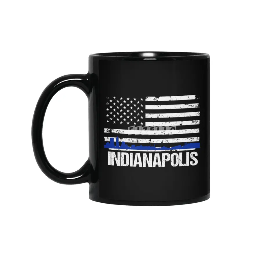 Indianapolis Skyline Silhouette on Distressed American Flag Siyah Kupa