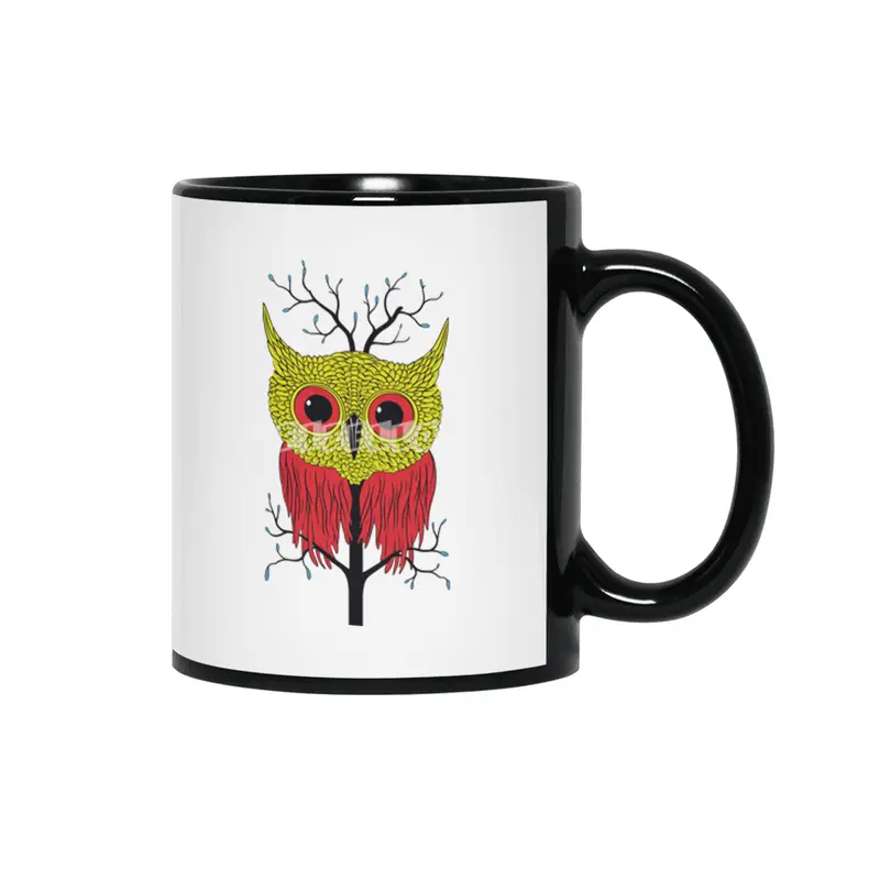 Autumn Owl Tree Siyah Kupa