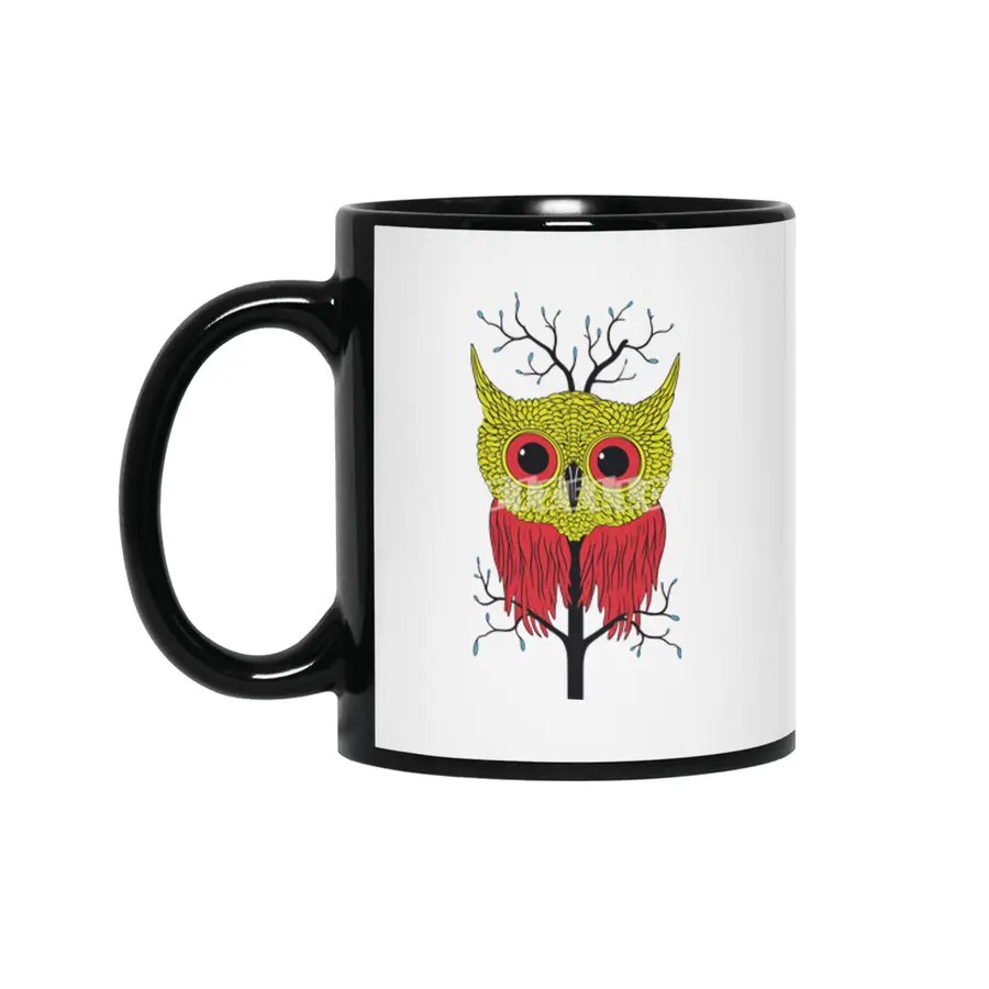 Autumn Owl Tree Siyah Kupa