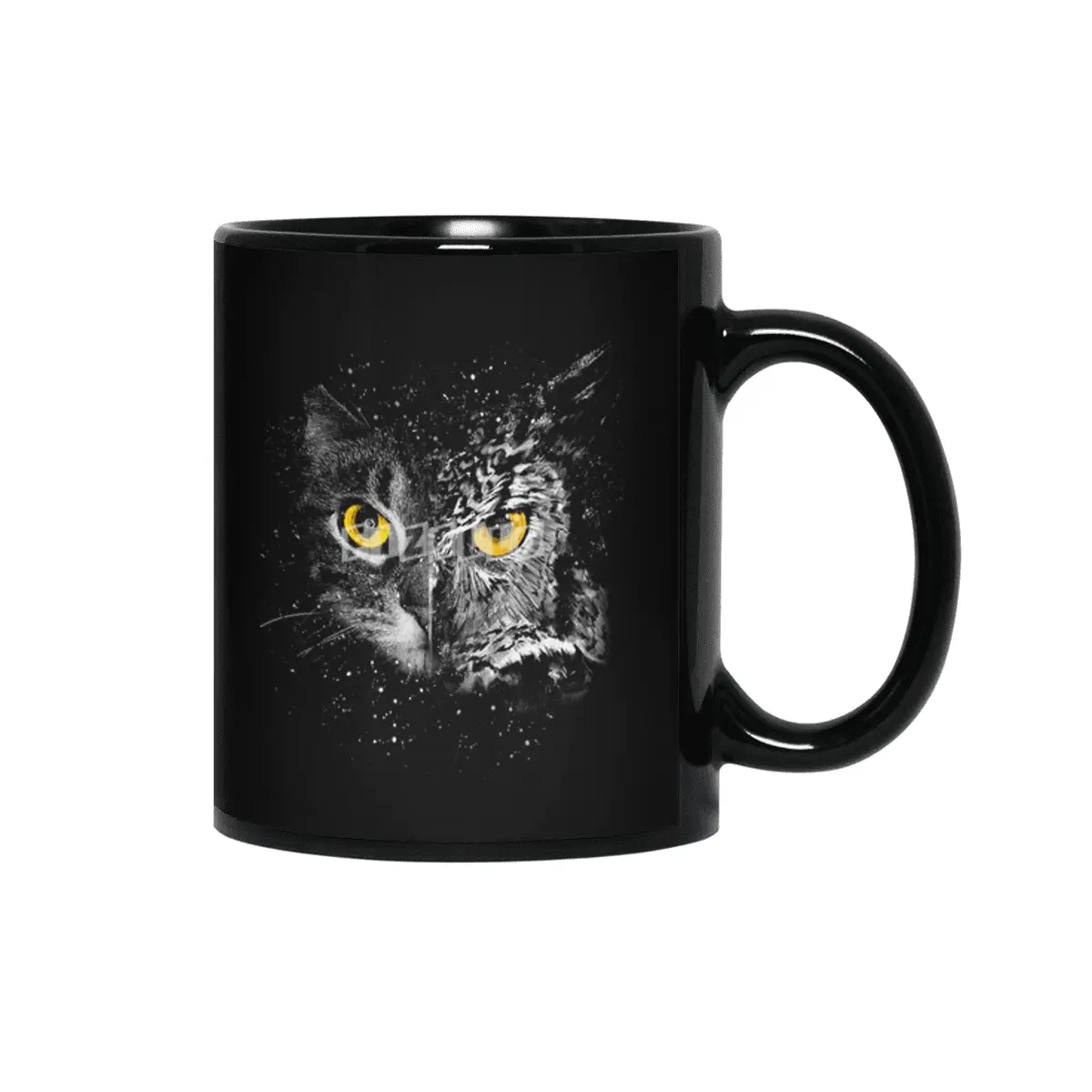 Cat and owl face Siyah Kupa