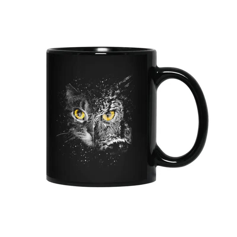 Cat and owl face Siyah Kupa