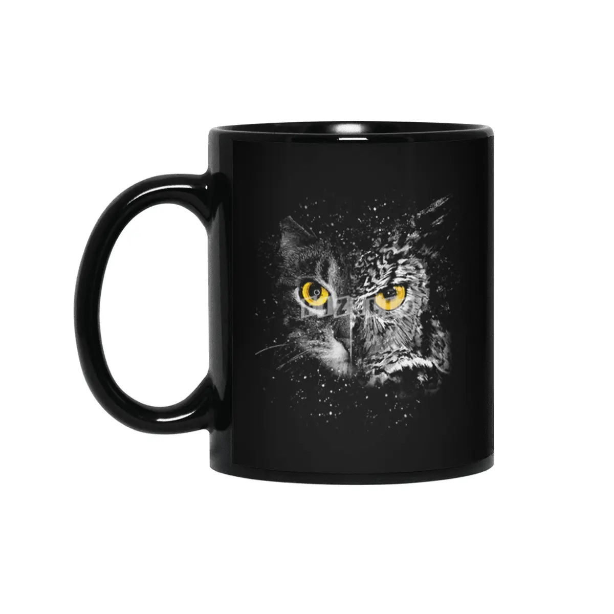 Cat and owl face Siyah Kupa