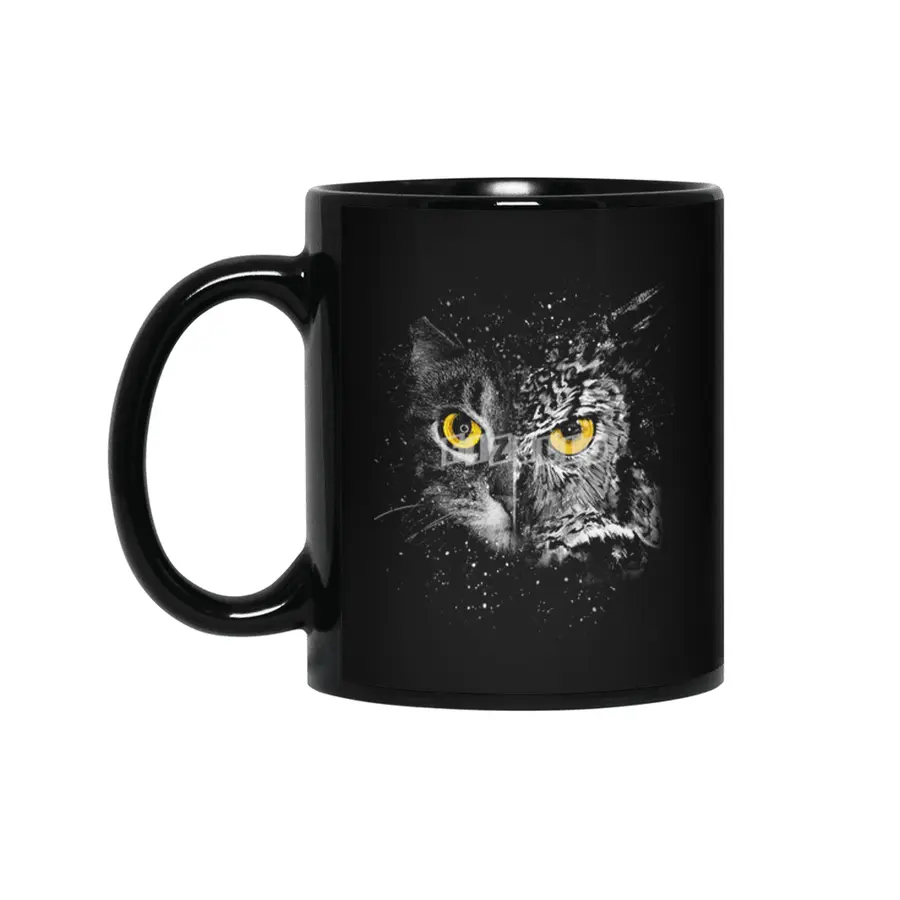 Cat and owl face Siyah Kupa