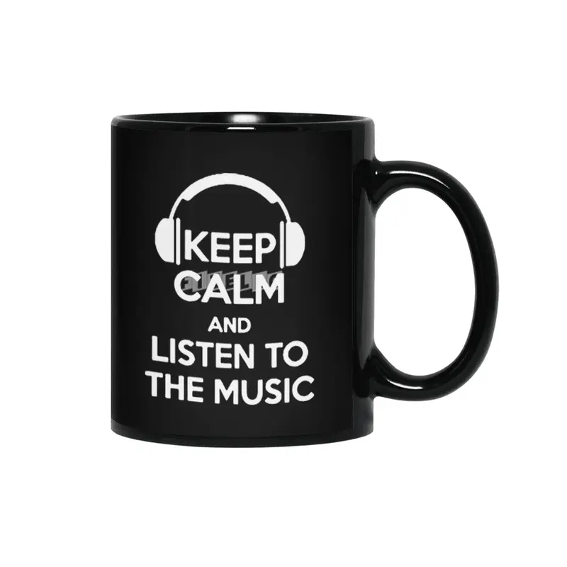 Keep calm and listen to the music humour logo Siyah Kupa
