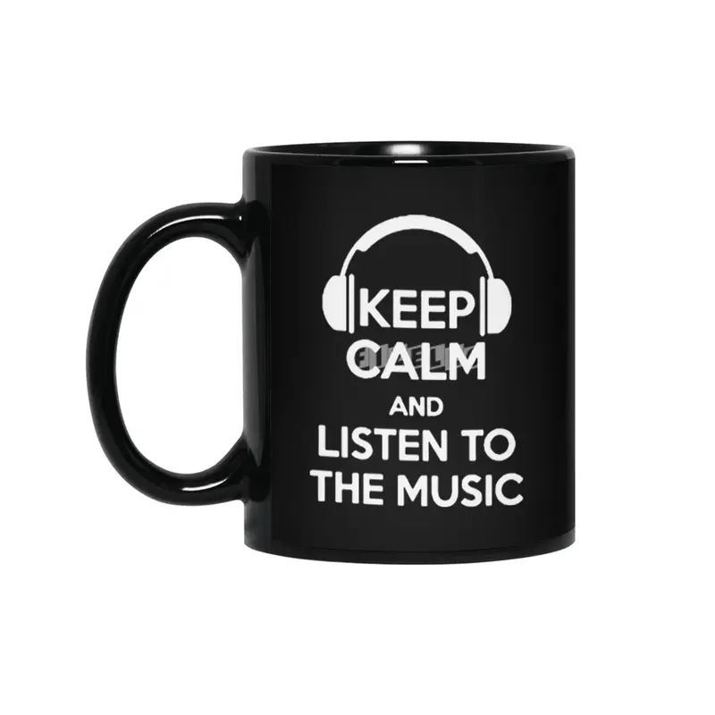 Keep calm and listen to the music humour logo Siyah Kupa