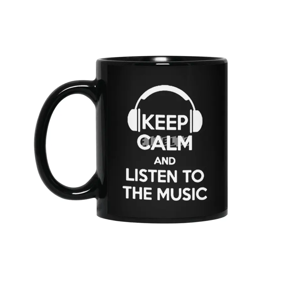 Keep calm and listen to the music humour logo Siyah Kupa
