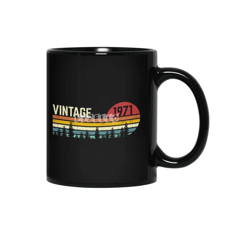 cool vintage sunset 1971 50th birthday 50 year old retro classic cute design distressed text Siyah Kupa