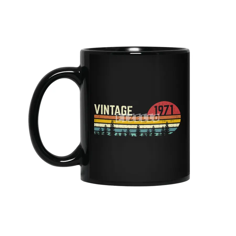 cool vintage sunset 1971 50th birthday 50 year old retro classic cute design distressed text Siyah Kupa