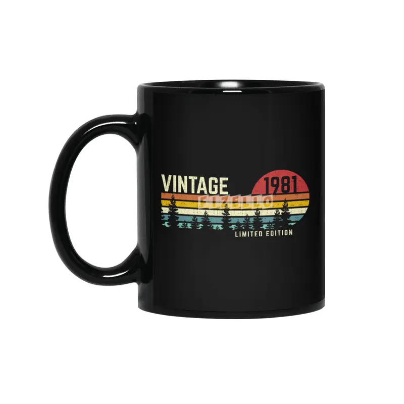cool vintage sunset 1981 limited edition 40th birthday 40 year old retro classic cute design Siyah Kupa