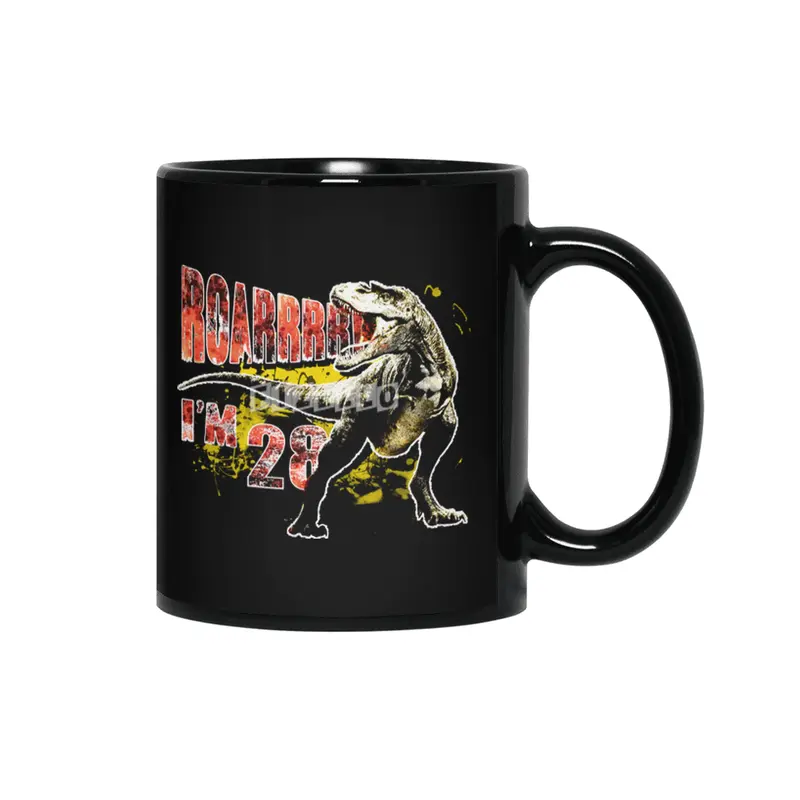 28th Birthday Gift 28 Year Old Dinosaurs Birthday Present Siyah Kupa