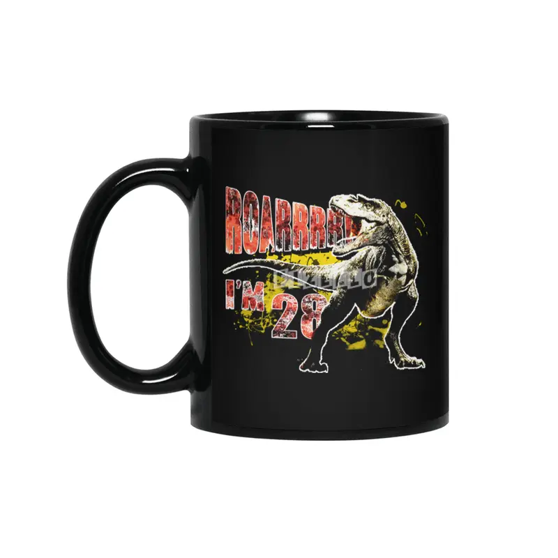 28th Birthday Gift 28 Year Old Dinosaurs Birthday Present Siyah Kupa