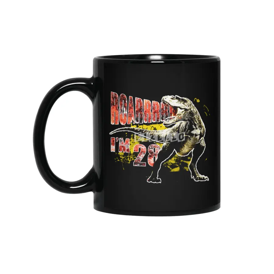 28th Birthday Gift 28 Year Old Dinosaurs Birthday Present Siyah Kupa