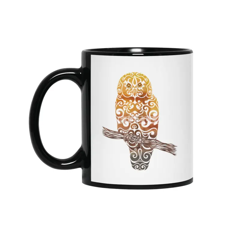 Swirly Owl Siyah Kupa