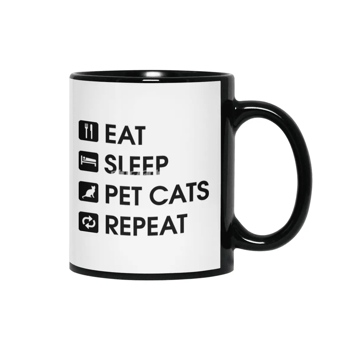Pink Stars: Eat Sleep Pet Cats Repeat Siyah Kupa