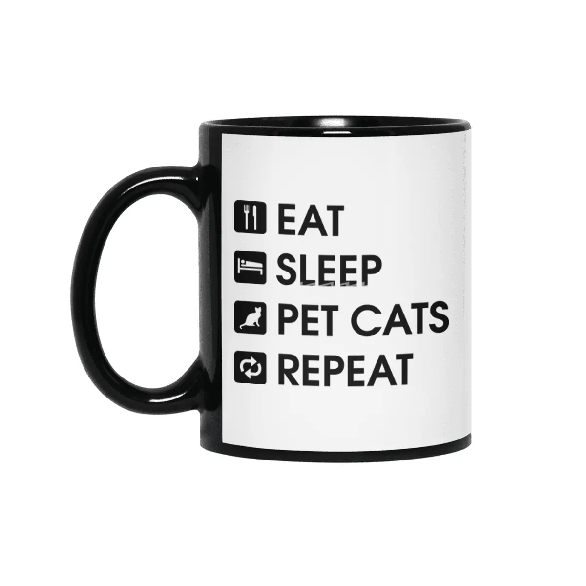 Pink Stars: Eat Sleep Pet Cats Repeat Siyah Kupa