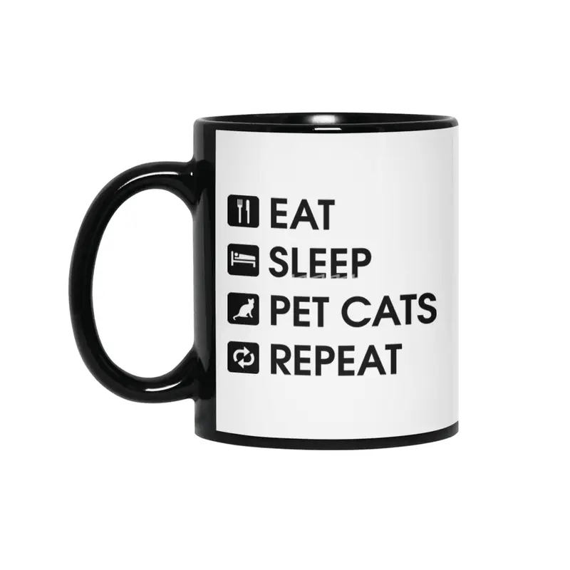 Pink Stars: Eat Sleep Pet Cats Repeat Siyah Kupa