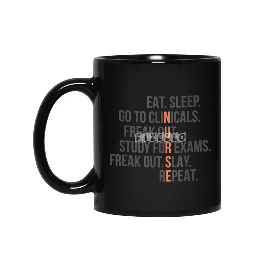 Funny Nurse Shirt Eat Sleep RN LPN Clinicals Nursing Tee Siyah Kupa