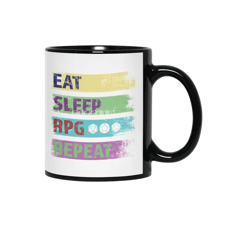 RPG - Eat Sleep RPG Repeat Geeky Gamer Siyah Kupa