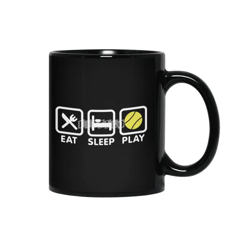 Funny Tennis Player Retro Sport Eat Sleep Tennis Siyah Kupa